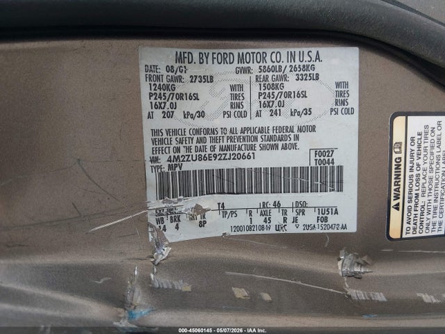 Продажа на аукционе авто 2002 Mercury Mountaineer, vin: 4M2ZU86E92ZJ20661, номер лота: 45060145