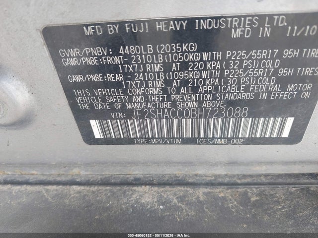 Продаж на аукціоні авто 2011 Subaru Forester 2.5x Premium, vin: JF2SHACC0BH723088, номер лоту: 45060152