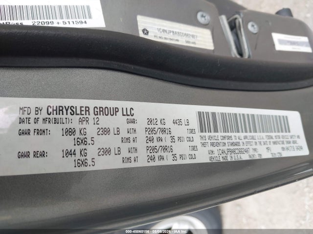 2012 Jeep Patriot Sport მანქანა იყიდება აუქციონზე, vin: 1C4NJPBA8CD662407, აუქციონის ნომერი: 45060156