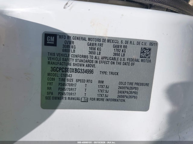 Aukcja sprzedaży 2011 Chevrolet Silverado 1500 Lt, vin: 3GCPCSE0XBG334996, numer aukcji: 45060181