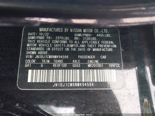Aukcja sprzedaży 2022 Nissan Rogue Sport Sl Awd Xtronic Cvt, vin: JN1BJ1CW8NW494594, numer aukcji: 45060187