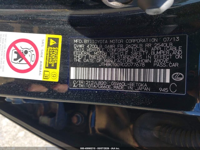 Продажа на аукционе авто 2013 Lexus Es 350, vin: JTHBK1GG9D2077678, номер лота: 45060215