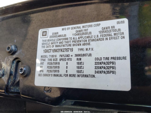 Продажа на аукционе авто 2000 Gmc Jimmy Sls Convenience, vin: 1GKCT18W2YK276719, номер лота: 45060226
