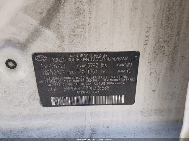 Aukcja sprzedaży 2013 Hyundai Elantra Gls, vin: 5NPDH4AE7DH336586, numer aukcji: 45060238