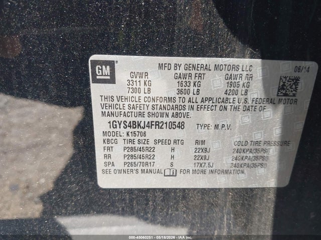 Продажа на аукционе авто 2015 Cadillac Escalade Luxury, vin: 1GYS4BKJ4FR210548, номер лота: 45060251