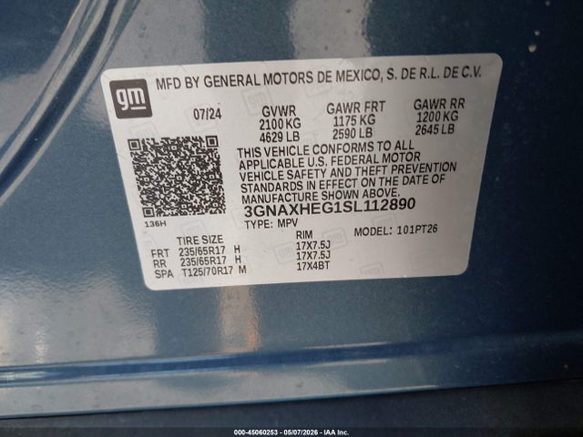 Aukcja sprzedaży 2025 Chevrolet Equinox Fwd Lt, vin: 3GNAXHEG1SL112890, numer aukcji: 45060253