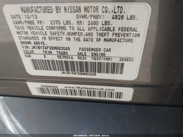 Продажа на аукционе авто 2014 Infiniti Q50, vin: JN1BV7AP2EM683045, номер лота: 45060256
