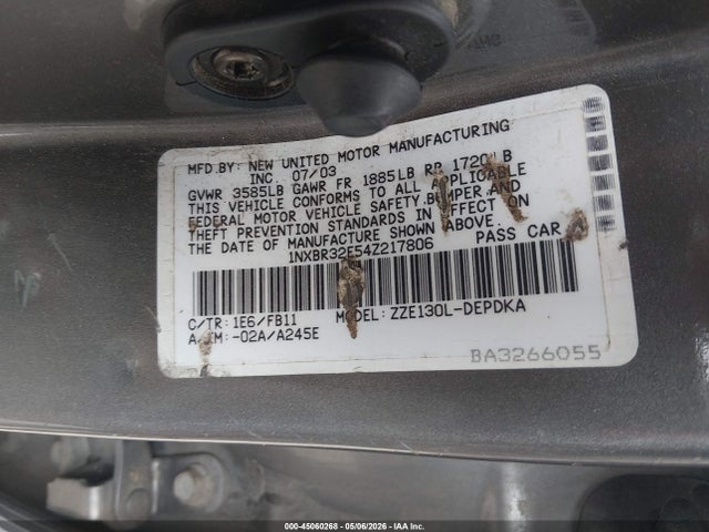 Продаж на аукціоні авто 2004 Toyota Corolla Ce, vin: 1NXBR32E54Z217806, номер лоту: 45060268