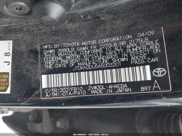 2010 Toyota Prius Iii მანქანა იყიდება აუქციონზე, vin: JTDKN3DU5A5003201, აუქციონის ნომერი: 45060281