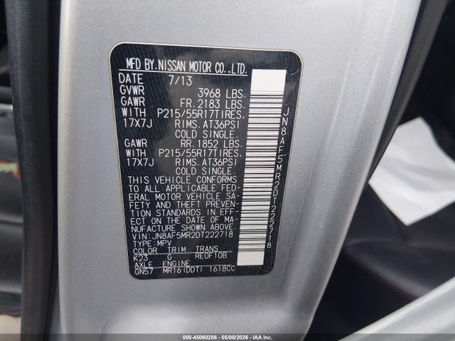 45060286 :رقم المزاد ، JN8AF5MR2DT222718 vin ، 2013 Nissan Juke Sl مزاد بيع