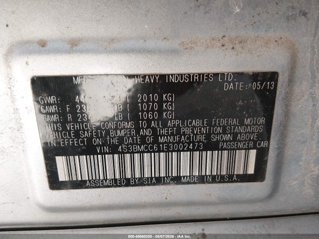 Продаж на аукціоні авто 2014 Subaru Legacy 2.5i Premium, vin: 4S3BMCC61E3002473, номер лоту: 45060300