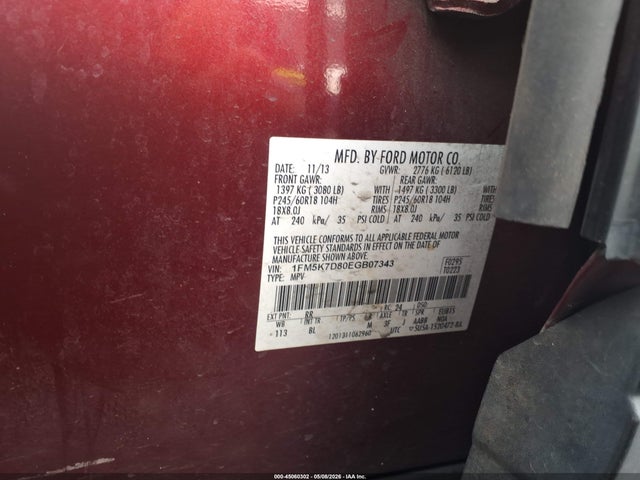 2014 Ford Explorer Xlt მანქანა იყიდება აუქციონზე, vin: 1FM5K7D80EGB07343, აუქციონის ნომერი: 45060302