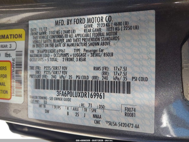 Aukcja sprzedaży 2013 Ford Fusion Hybrid Se, vin: 3FA6P0LUXDR169961, numer aukcji: 45060309
