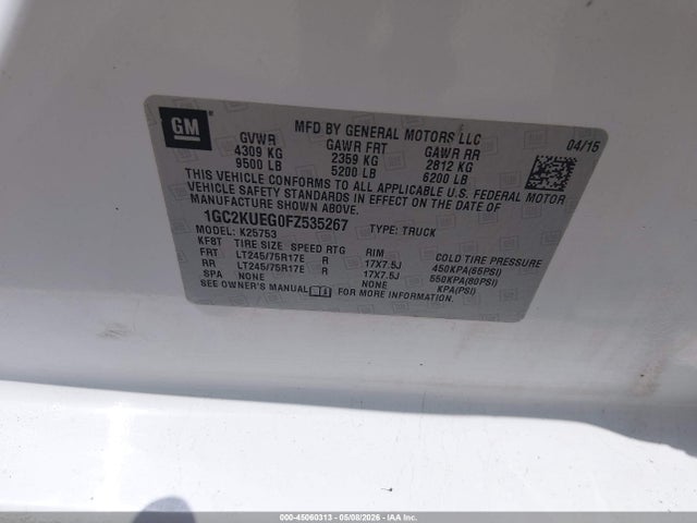 Продажа на аукционе авто 2015 Chevrolet Silverado 2500hd Wt, vin: 1GC2KUEG0FZ535267, номер лота: 45060313