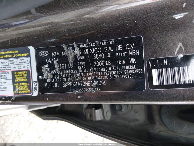 45060339 :رقم المزاد ، 3KPFK4A73HE144099 vin ، 2017 Kia Forte Lx مزاد بيع