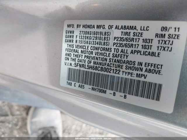 Продажа на аукционе авто 2012 Honda Odyssey Ex-l, vin: 5FNRL5H68CB002122, номер лота: 45060362