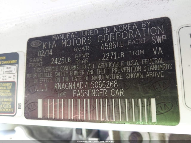 2014 Kia Optima Hybrid Ex მანქანა იყიდება აუქციონზე, vin: KNAGN4AD7E5066268, აუქციონის ნომერი: 45060366
