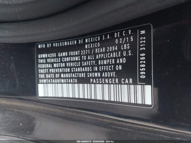 Продажа на аукционе авто 2015 Volkswagen Golf Gti 2.0t S W/performance Package 2-door, vin: 3VWT47AU8FM074670, номер лота: 45060375