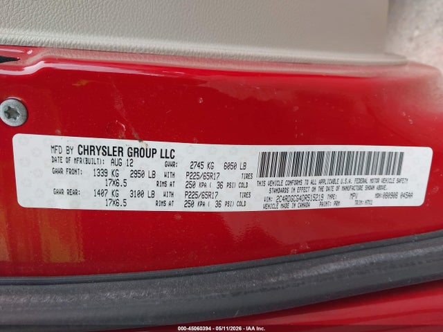 45060394 :رقم المزاد ، 2C4RDGCG4DR515219 vin ، 2013 Dodge Grand Caravan Sxt مزاد بيع