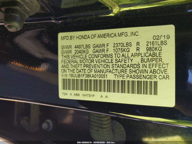 19UUB1F38KA010051 Acura Tlx Standard