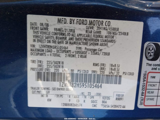 Aukcja sprzedaży 2009 Ford Mustang Gt/gt Premium, vin: 1ZVHT82H595105464, numer aukcji: 45060482