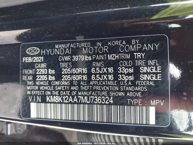 Hyundai Kona Se 2021 KM8K12AA7MU736324 Image 9