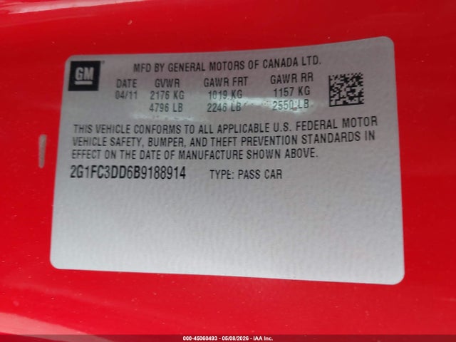 Aukcja sprzedaży 2011 Chevrolet Camaro 2lt, vin: 2G1FC3DD6B9188914, numer aukcji: 45060493