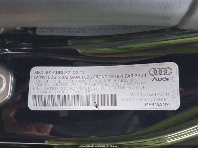 45060495 :رقم المزاد ، WAUVGAFH4CN008661 vin ، 2012 Audi S5 3.0 Premium Plus مزاد بيع