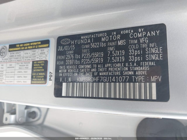 Aukcja sprzedaży 2016 Hyundai Santa Fe Limited, vin: KM8SRDHF7GU141077, numer aukcji: 45060521