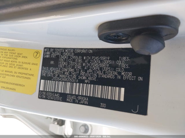 45060523 :رقم المزاد ، JTEDS43A882050616 vin ، 2008 Toyota Highlander Sport مزاد بيع