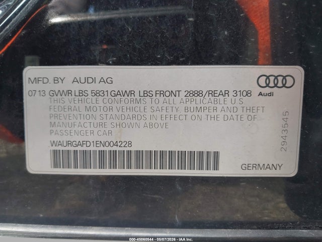 Aukcja sprzedaży 2014 Audi A8 L 3.0t, vin: WAURGAFD1EN004228, numer aukcji: 45060544
