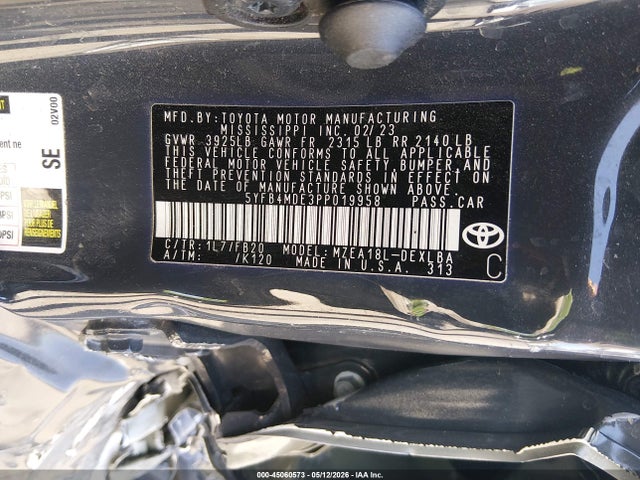 45060573 :رقم المزاد ، 5YFB4MDE3PP019958 vin ، 2023 Toyota Corolla Le مزاد بيع