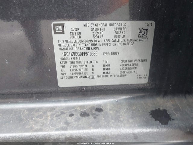 Продаж на аукціоні авто 2015 Chevrolet Silverado 2500hd Lt, vin: 1GC1KVEG9FF519636, номер лоту: 45060579