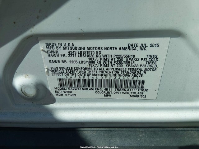 Продажа на аукционе авто 2015 Mitsubishi Outlander Sport Es, vin: 4A4AP3AU9FE044201, номер лота: 45060590