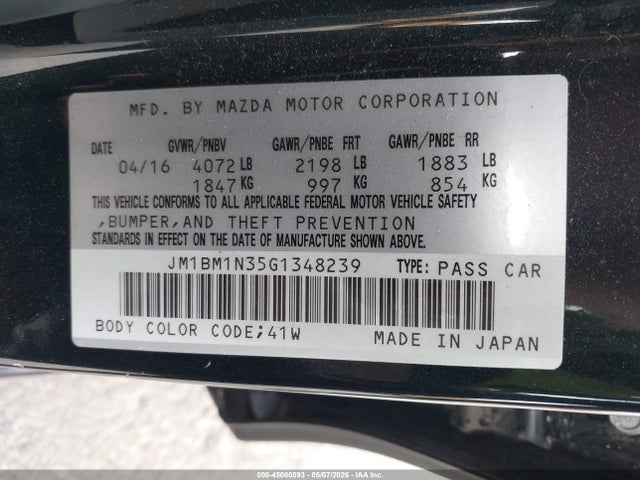 Aukcja sprzedaży 2016 Mazda Mazda3 S Grand Touring, vin: JM1BM1N35G1348239, numer aukcji: 45060593