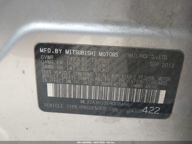 Продаж на аукціоні авто 2014 Mitsubishi Mirage De, vin: ML32A3HJ2EH008486, номер лоту: 45060595