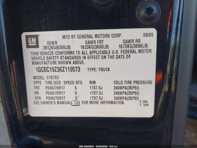 Aukcja sprzedaży 2006 Chevrolet Silverado 1500 Lt2, vin: 1GCEC19Z36Z119573, numer aukcji: 45060602
