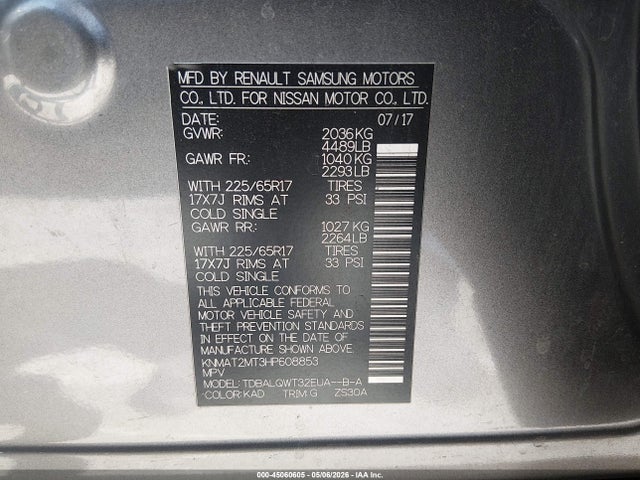 Aukcja sprzedaży 2017 Nissan Rogue Sv, vin: KNMAT2MT3HP608853, numer aukcji: 45060605