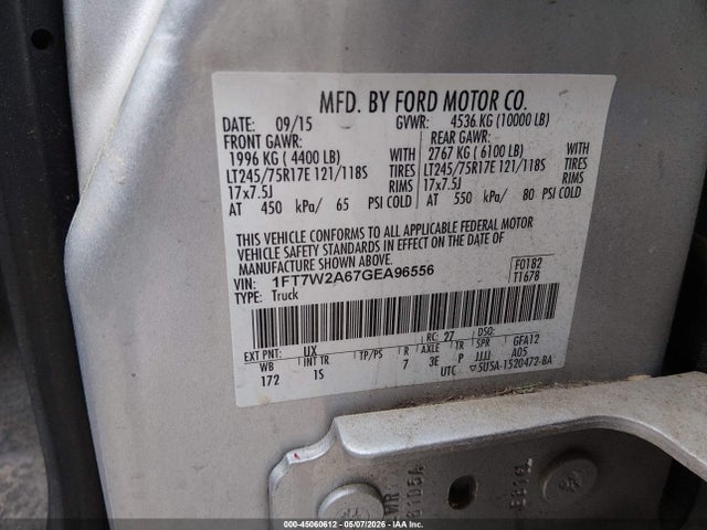 2016 Ford F-250 Xl მანქანა იყიდება აუქციონზე, vin: 1FT7W2A67GEA96556, აუქციონის ნომერი: 45060612