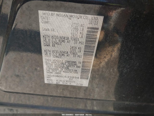 Продажа на аукционе авто 2014 Nissan Pathfinder Sl, vin: 5N1AR2MN9EC639894, номер лота: 45060653