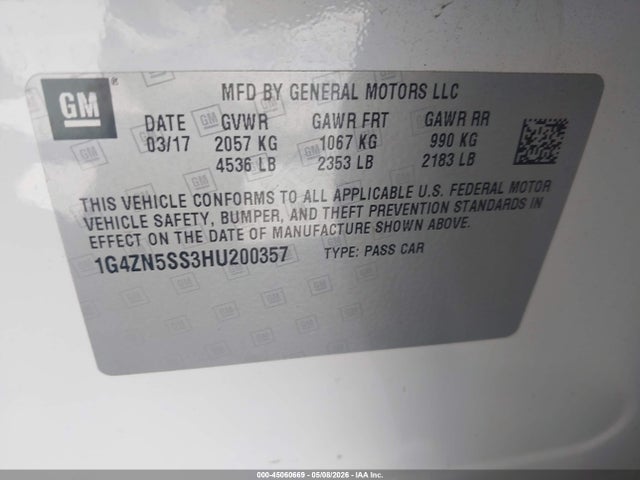 45060669 :رقم المزاد ، 1G4ZN5SS3HU200357 vin ، 2017 Buick Lacrosse Preferred مزاد بيع