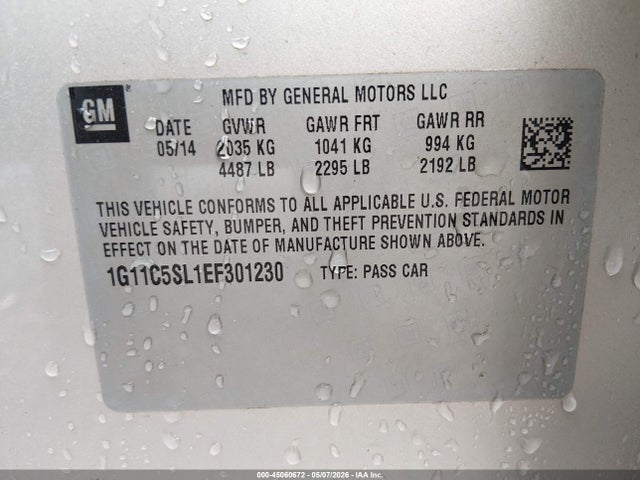 Aukcja sprzedaży 2014 Chevrolet Malibu 1lt, vin: 1G11C5SL1EF301230, numer aukcji: 45060672