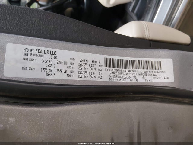 Продажа на аукционе авто 2019 Dodge Durango Sxt Awd, vin: 1C4RDJAG9KC575714, номер лота: 45060702