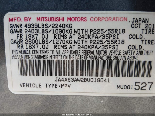 Продажа на аукционе авто 2011 Mitsubishi Outlander Se, vin: JA4AS3AW2BU018041, номер лота: 45060706
