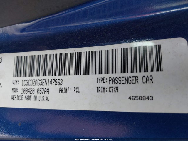 Aukcja sprzedaży 2014 Dodge Avenger Se, vin: 1C3CDZAG3EN147963, numer aukcji: 45060708