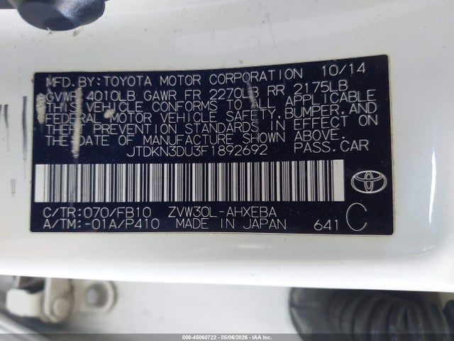 JTDKN3DU3F1892692 Toyota Prius Two
