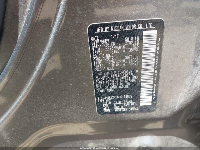 JN8AE2KP6H9168832 Nissan Quest Sv
