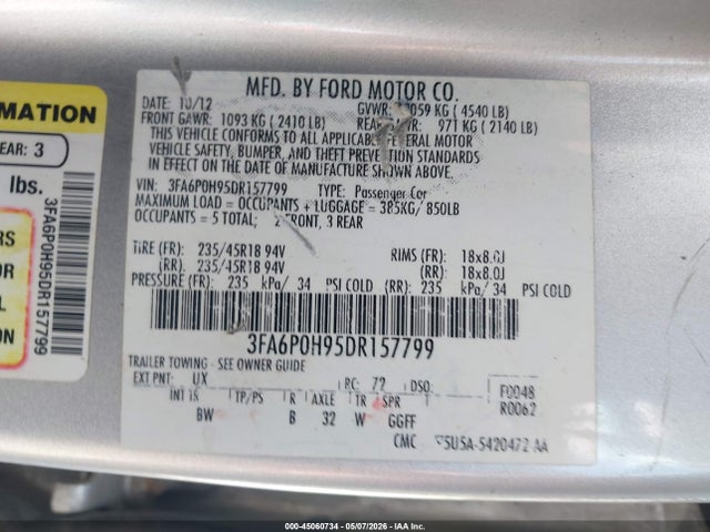 Продажа на аукционе авто 2013 Ford Fusion Se, vin: 3FA6P0H95DR157799, номер лота: 45060734