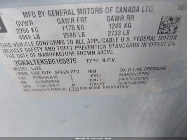 Aukcja sprzedaży 2014 Gmc Terrain Slt-2, vin: 2GKALTEK5E6165875, numer aukcji: 45060735