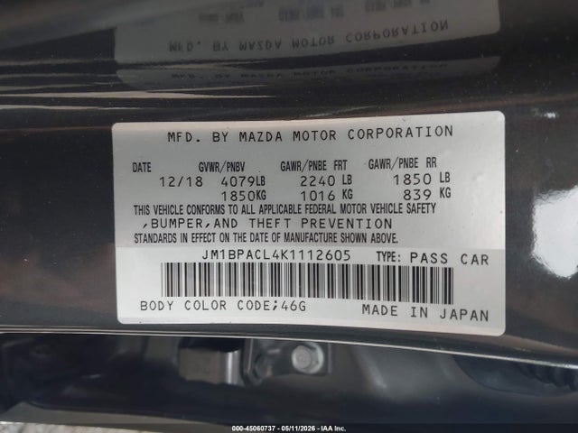 Продажа на аукционе авто 2019 Mazda Mazda3 Select Package, vin: JM1BPACL4K1112605, номер лота: 45060737
